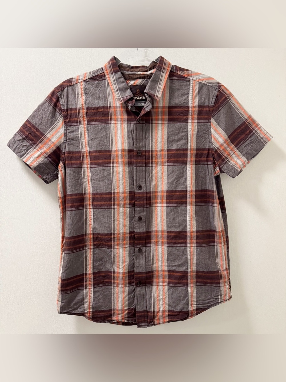 PrAna Men’s Short Sleeve Plaid Button Down Shirt - Size Small